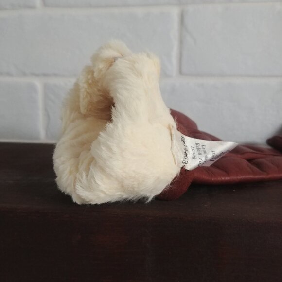 Vintage made in Italy lambskin leather rabbit fur lining brown warm gloves 7 1/2 - Picture 7 of 12